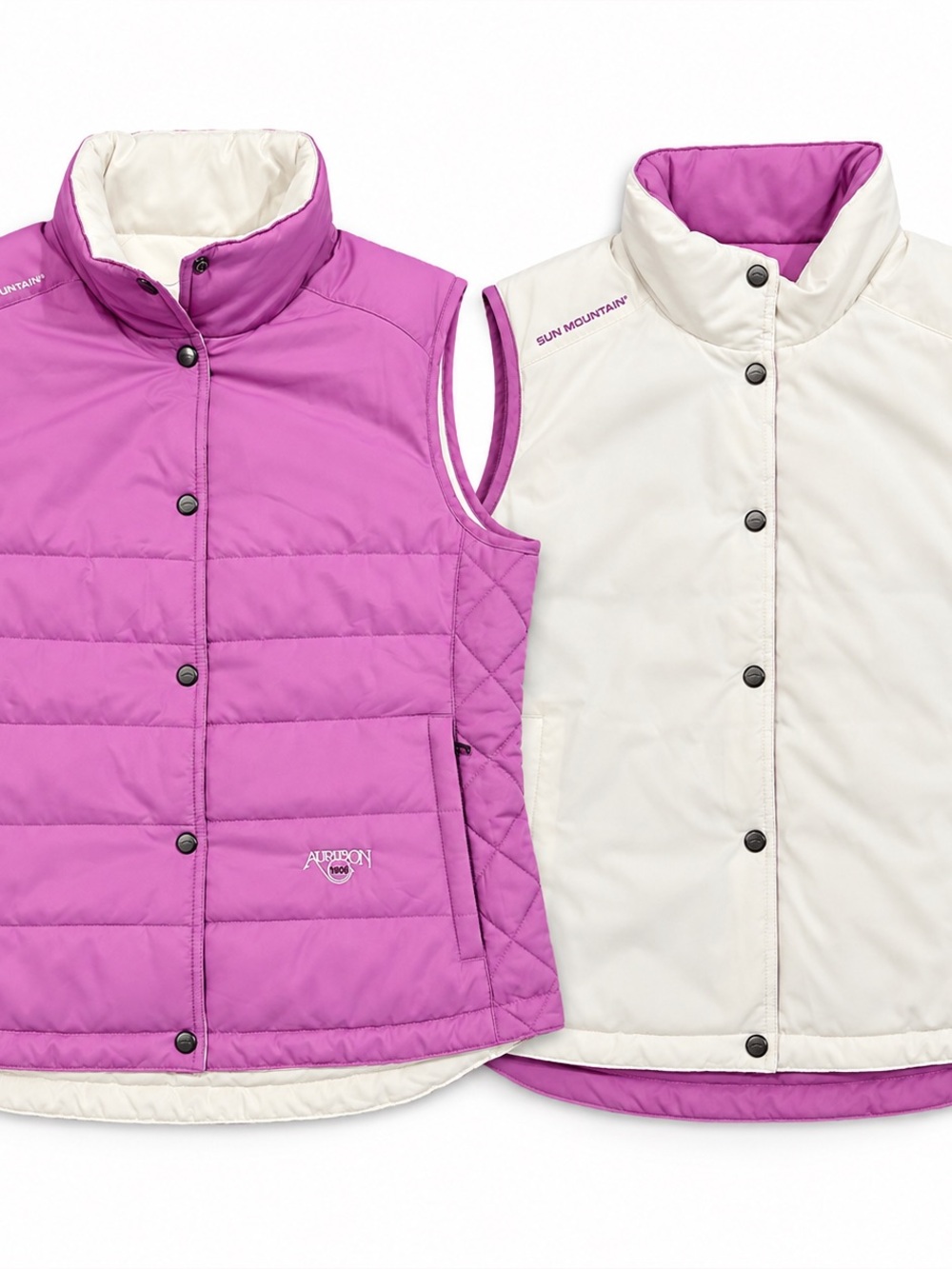Sun Mountain Alpine Reversible Golf Vest Women’s Large Orchid Purple White NWT
